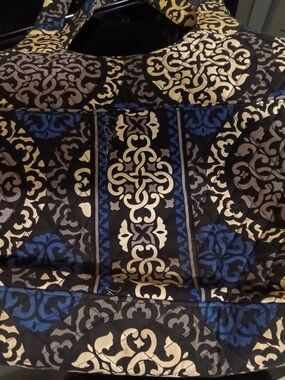 Vera Bradley Quilted Pattern Tote Bag in Black, Cream & Blue